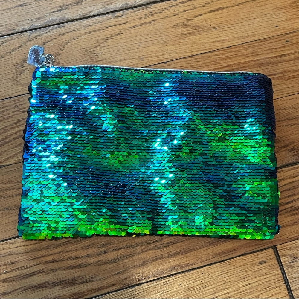 Mugler Green Blue Sequin Cosmetic Pouch